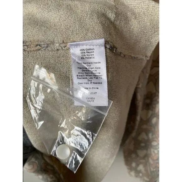 Talbots Black Label Gold Metallic Scroll and Floral Cardigan Sz L Petite NWT - Picture 5 of 11